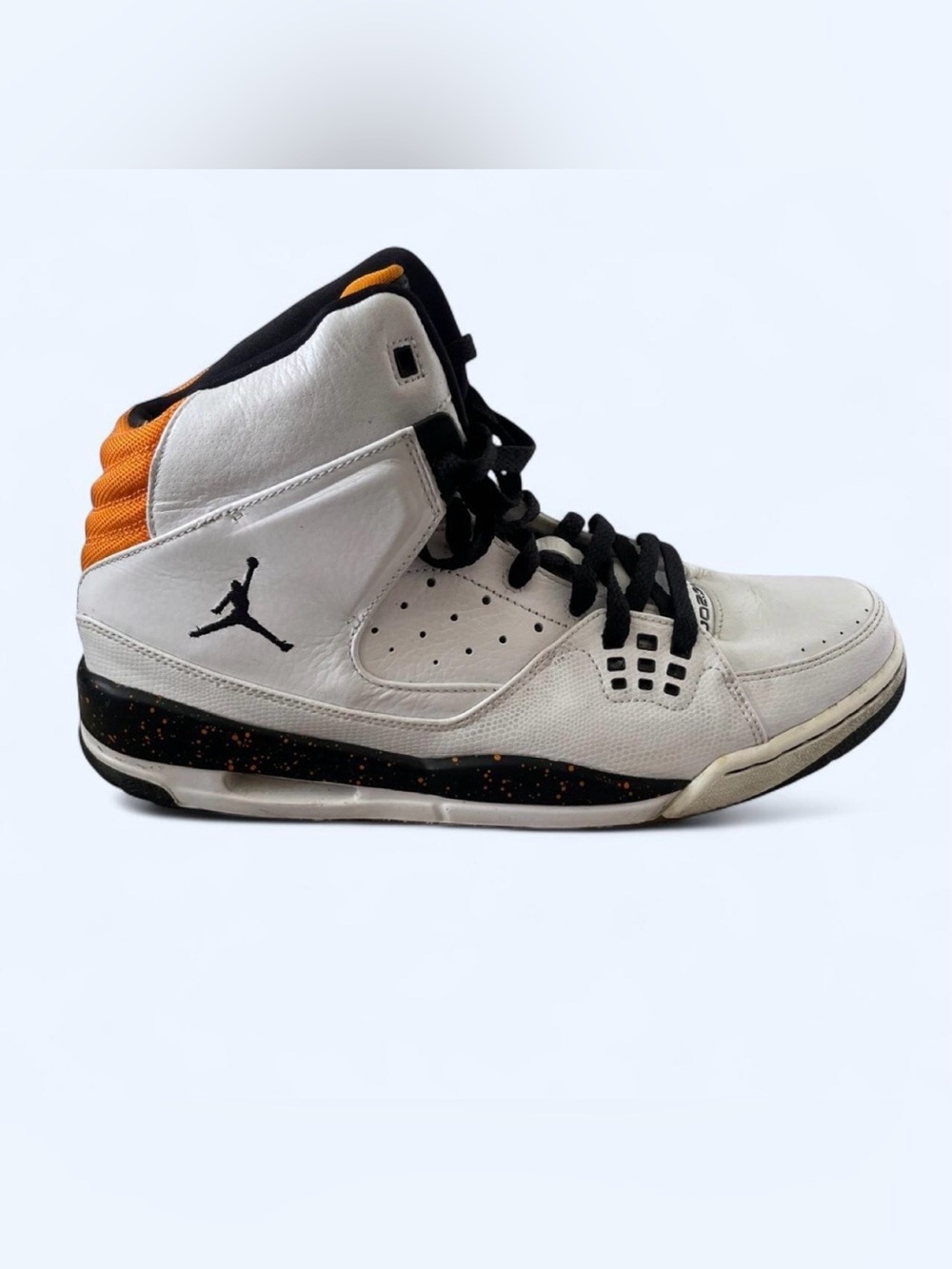 Jordan Men’s White, Black & Orange High-Top Sneakers Vintage